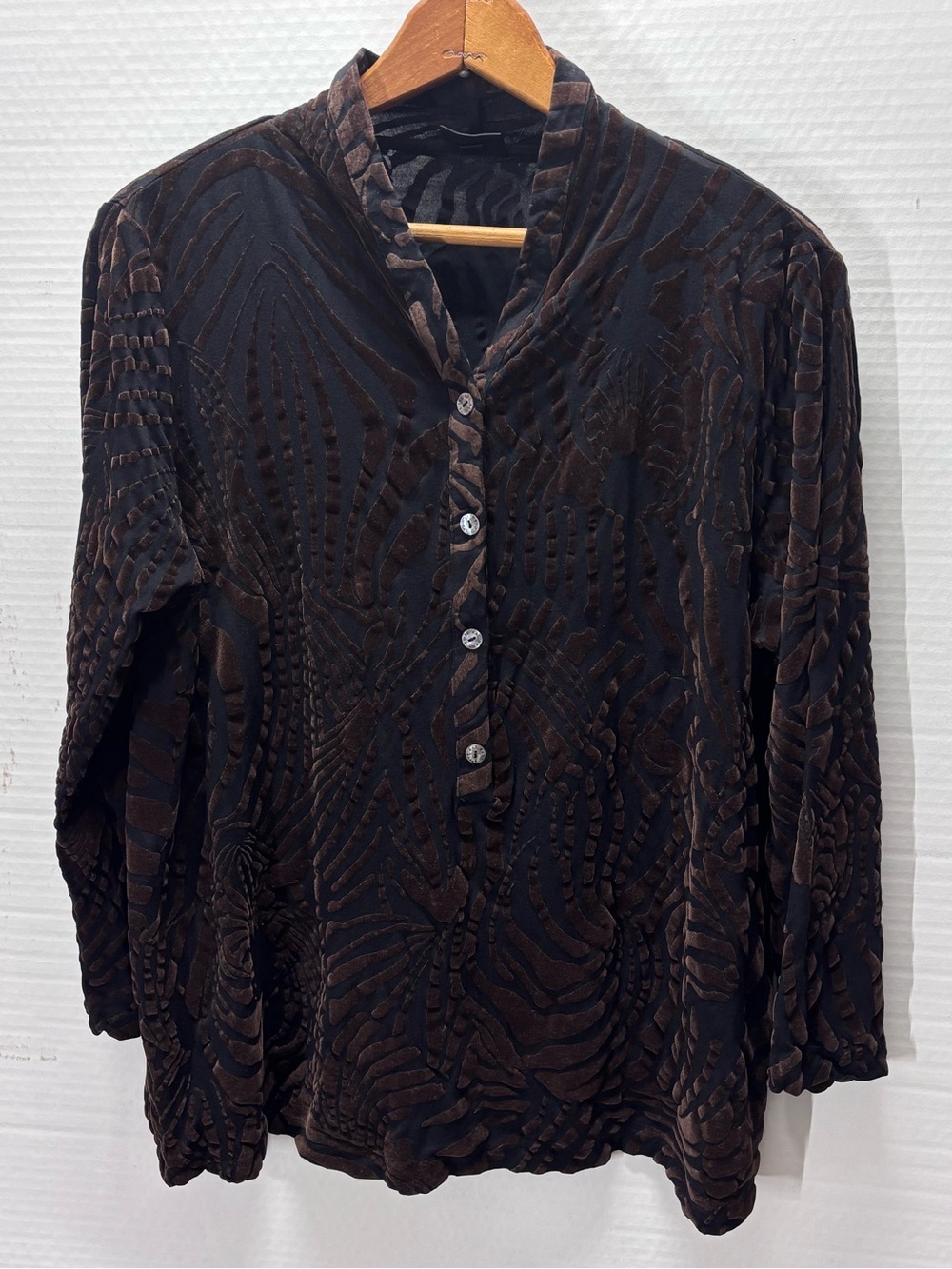 Bitte Kai Rand Luxury Burnout Velvet Textured Brown Button-Front Women's Shirt